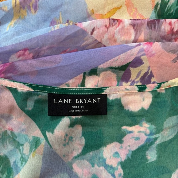 Lane Bryant boho open front green pink sheer patchwork floral maxi kimono duster - Picture 11 of 16